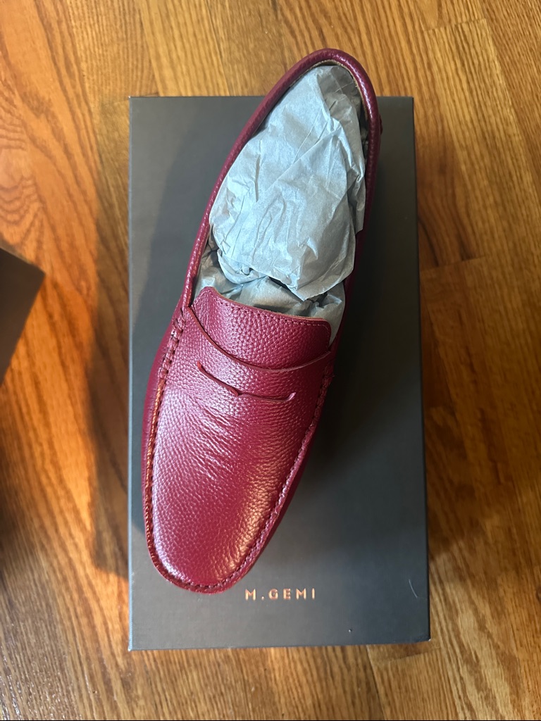 M. Gemi Men's Wine Pebbled Leather Penny Loafers